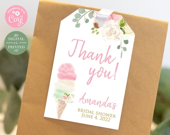 Floral Ice Cream Favor Tags | Ice Cream Bridal Shower Favor Tag | She's Been Scooped Up | Instant Digital or Printed | BR-22420