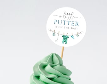 Golf Baby Shower Cupcake Toppers, Little Putter is on the Way Party Decor, Printed or Instant Digital, BA-62823