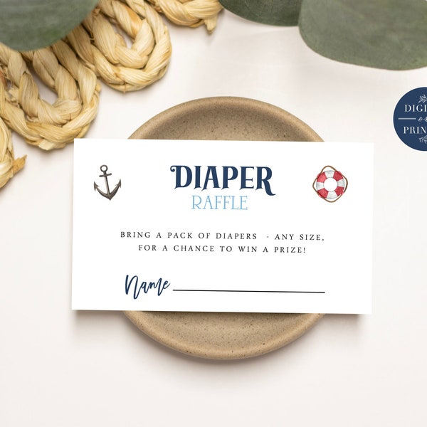 Ahoy Diaper Raffle Insert Card, Nautical Sailor Baby Shower Insert, Editable Instant Digital or Printed, BA-42723