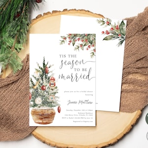 Christmas Bridal Shower Invitation | Tis the Season to be Merry Bridal Shower Invite | Printed or Editable Digital File