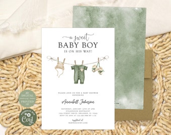 Boy Baby Shower Invitation | Boho Baby Clothes | Instant Digital or Printed | BA-12722