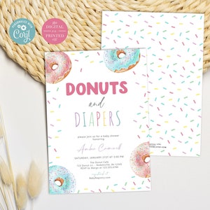 Donut Baby Shower Invitation, Donut and Diapers Baby Shower Invite, Instant Editable Digital or Printed, BA12524