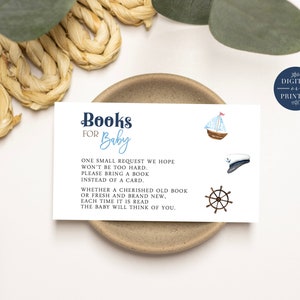 Ahoy Book Request Insert, Nautical Sailor Books for Baby, Babies Library Insert, Editable Instant Digital or Printed, BA-42723