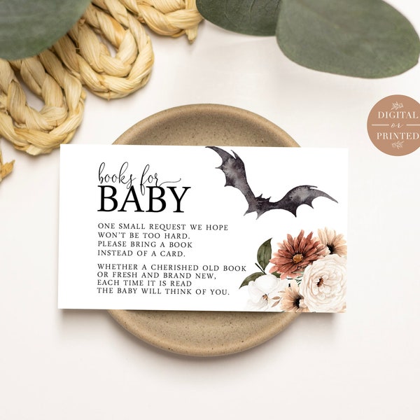 Boho Halloween Book Request Insert, Batty Over Baby, Babies Library Insert, Printed or Editable Instant Digital,  BA-62923