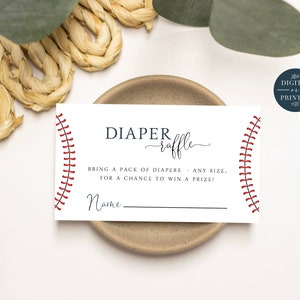 Baseball Diaper Raffle Insert Card | Little Slugger Baby Shower Insert | Editable Instant Digital or Printed | BA-20623