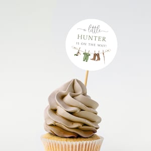 Hunter Baby Shower Cupcake Toppers, Little Hunter is on the Way Party Decor, Printed or Instant Digital, BA-71623