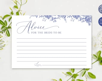 Blue Floral Advice Cards | Something Blue Bridal Shower Advice Cards | 4x6 Cards | Editable Instant Digital or Printed | BR-31323