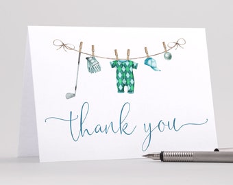 Golf Thank You Cards, Golfing Folded Card Baby Shower Stationary, Editable Instant Digital or Printed, BA-62823