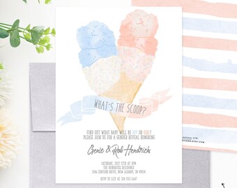 Ice Cream Gender Reveal Invitation | What's the Scoop | Editable Instant Digital or Printed