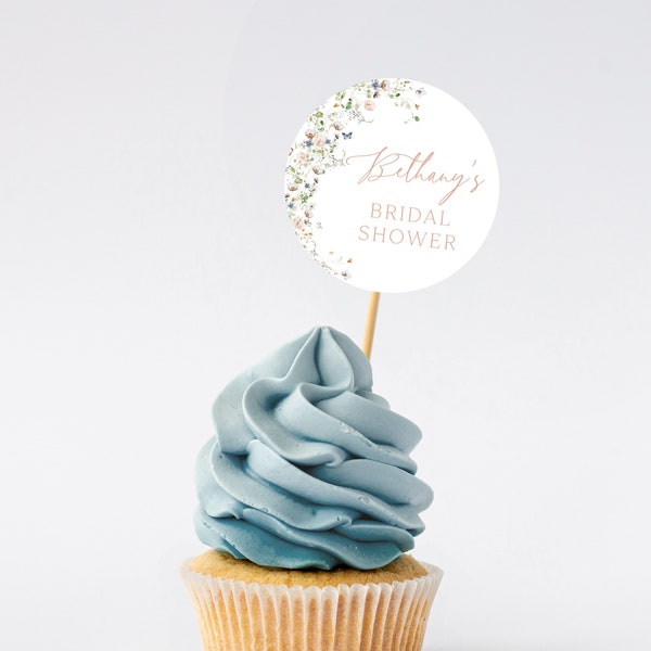 Wildflower Cupcake Toppers, Butterfly Bridal Shower, Printed or Instant Digital, BR-5323