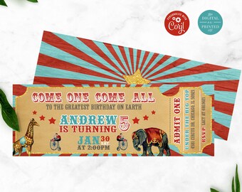 Circus Birthday Invitation | Circus Ticket Invite | Instant Digital or Printed