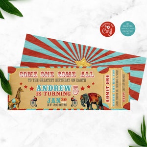 Circus Birthday Invitation | Circus Ticket Invite | Instant Digital or Printed