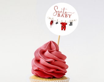 Santa Baby Baby Shower Cupcake Toppers, Christmas Baby Shower Decorations, Printed or Instant Digital, BA-71923