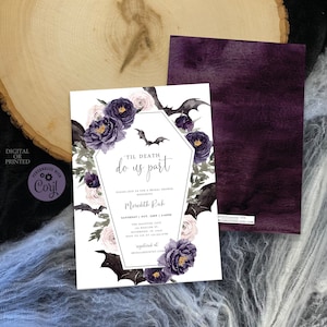 Halloween Bridal Shower Invitation, Til Death Do Us Part Bridal Shower Invite, Coffin, Instant Digital or Printed