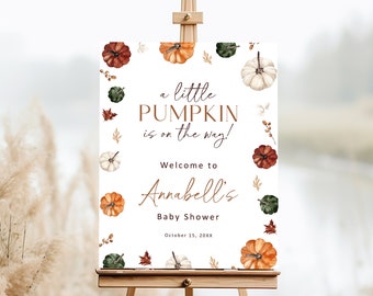 Pumpkin Baby Shower Welcome Sign, Fall Instant Editable Digital or Printed, BA61724