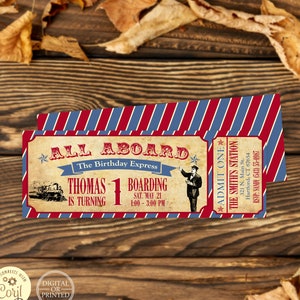 Vintage Train Birthday | Train Birthday Invitation | Vintage Train Ticket Invite | Boy Birthday Invitation | Train Party