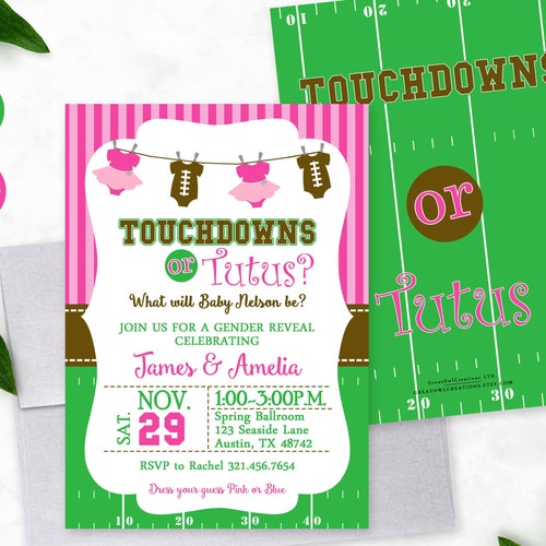 Editable Touchdown or Tutus Gender Reveal Invitation Ticket - Etsy