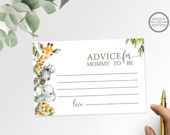 Tropical Jungle Safari Advice Cards | Baby Shower Mommy-to-be 4x6 Cards | Editable Instant Digital or Printed | BA-52623