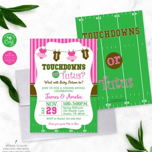 Touchdowns or Tutus Gender Reveal Invitation | Instant Editable Digital or Printed