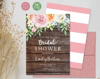 Rustic Country Bridal Shower Invitation | Rustic Floral Bridal Shower Invitation | Floral Wedding Shower Invite | Instant Digital or Printed