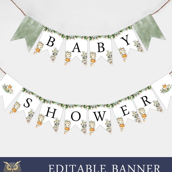 Woodland Baby Shower Banner | Animal Printable Banner Template | Instant Digital or Printed