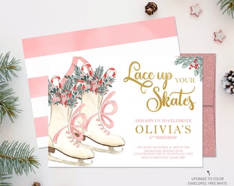 Ice Skating Birthday Invitations | Girl Winter Holiday Party Birthday Invite | Printed or Digital