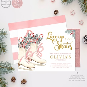 Ice Skating Birthday Invitations | Girl Winter Holiday Party Birthday Invite | Printed or Digital