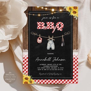 Baby Q Baby Shower Invitation, Coed BBQ Baby Shower Invite, Instant Editable Digital or Printed, BA41525