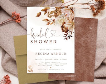 Fall Bridal Shower Invitation | Autumn Bridal Shower Invite | Printed or Editable Digital File