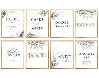 Greenery Baby Shower Sign Package | 8x10 | Editable Instant Download