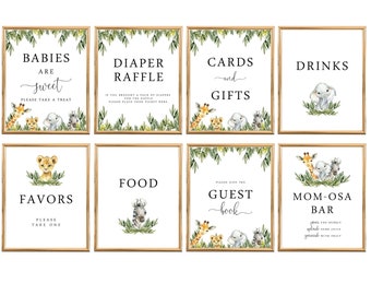 Safari Baby Shower Sign Package | Safari Animals | 8x10 | Editable Instant Download | BA-52623