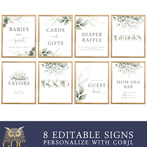 Greenery Baby Shower Sign Package | 8x10 | Editable Instant Download
