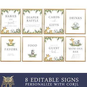 Safari Baby Shower Sign Package | Safari Animals | 8x10 | Editable Instant Download | BA-52623