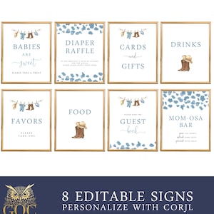 Cowboy Baby Shower Zeichen Paket, 8x10, bearbeitbar Sofort Download, BA-11023