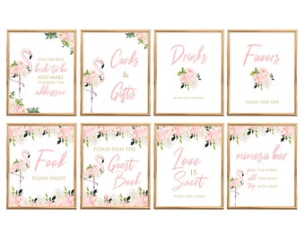 Flamingo Bridal Shower Sign Package, 8x10 Editable