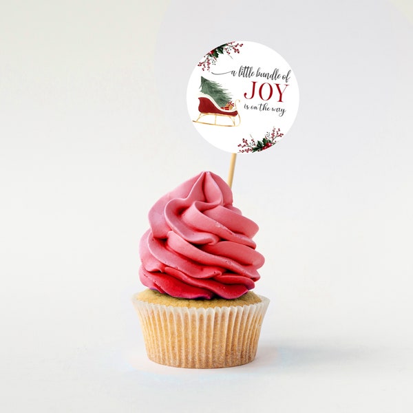 Bundle of Joy Baby Shower Cupcake Toppers, Christmas Party Decor, Printed or Instant Digital