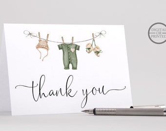 Baby Boy Thank You Cards | Baby Clothes Folded Card Baby Shower Stationary | Instant Editable Digital or Printed | BA-12722