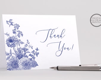 Blue Floral Folded Thank You Cards | Something Before "I Do" Bridal Shower Thank You Card | Editable Instant Digital or Printed | BR-31323