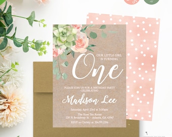 Floral Birthday Invitation | Succulent | Any Age | Instant Digital or Printed