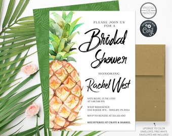 Tropical Bridal Shower Invitation | Pineapple Bridal Shower Invitation | Printed Invitation or Digital Invite