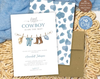 Cowboy Baby Shower Invitation Template, A Little Cowboy is on the Way Invite, Wild West Western,  Instant Digital or Printed, BA-11023