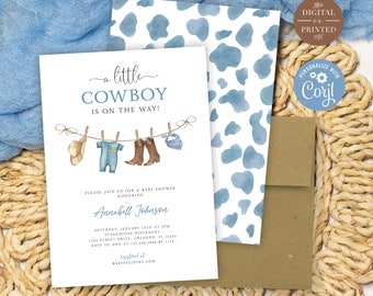 Cowboy Baby Shower Invitation Template, A Little Cowboy is on the Way Invite, Wild West Western,  Instant Digital or Printed, BA-11023