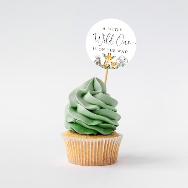 Safari Baby Shower Cupcake Toppers, Wild One Party Decor, Printed or Instant Digital, BA-52623