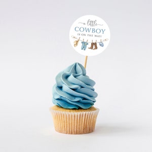 Cowboy Baby Shower Cupcake Toppers, Little Cowboy on the Way Party Decor, Printed or Instant Digital, BA-11023