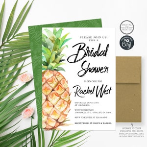 Tropical Bridal Shower Invitation Pineapple Bridal Shower Invitation Printed Invitation or Digital Invite image 1