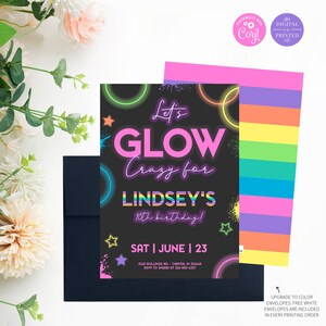 Neon Glow Birthday Party Invitation |  Let&#39;s Glow Crazy Birthday Invitation | Instant Digital and Printed