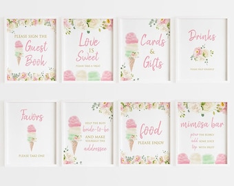 Ice Cream Bridal Shower Sign Package | 8x10 Editable | BR-22420