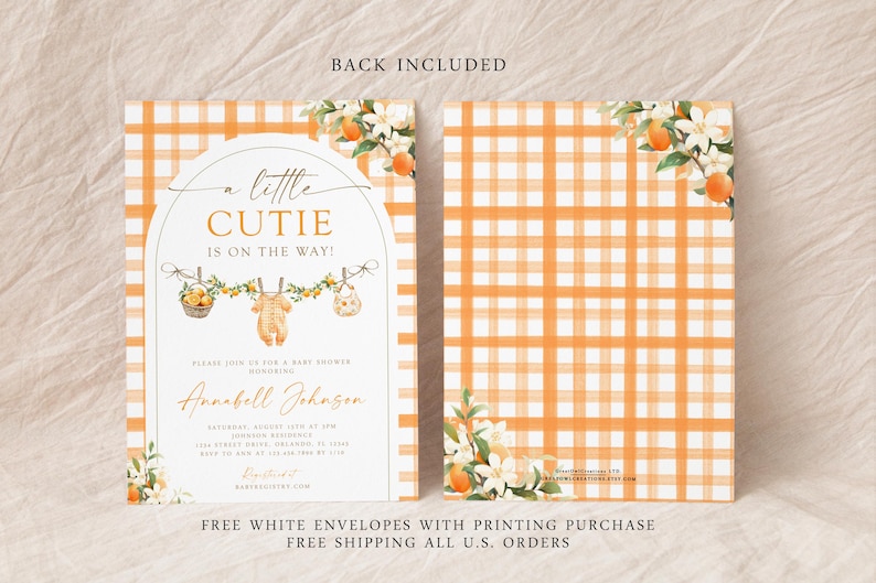 A Little Cutie Baby Shower Invitation, Gender Neutral Baby Shower Invite, Printed or Instant Editable Template, BA31725 bild 2