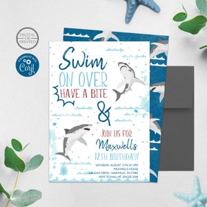 Shark Birthday Invitation | Shark Attack Birthday | Pool Party Birthday |  Digital or Printed
