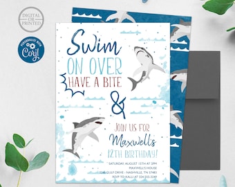 Shark Birthday Invitation | Shark Attack Birthday | Pool Party Birthday |  Digital or Printed